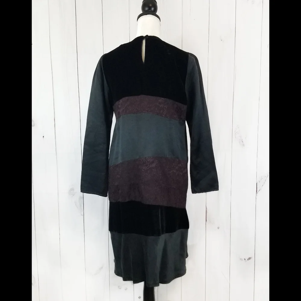 Whistles Vintage Wool Silk Velvet Color Block Midi Dress
